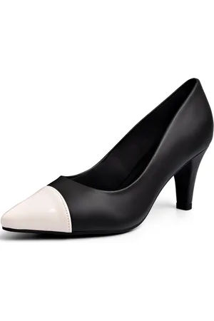 Lumiss Sapato Feminino Scarpin Salto Alto Bico Fino Bicolor Preto Off White