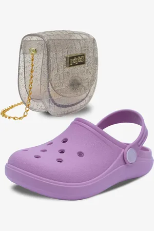 Pópidí Infantil - Kit Bolsa e Sandalia Babuche Chinelo Pópidi Menina Lilas e Glitter Prata