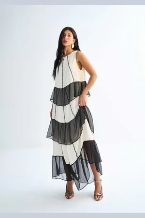 LEZ A LEZ Vestido Longo com Babado e Transparência