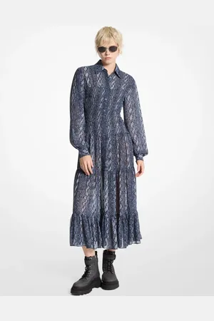 Michael Kors Vestido Georgette Midi De Poliéster Mf482l7f4n419