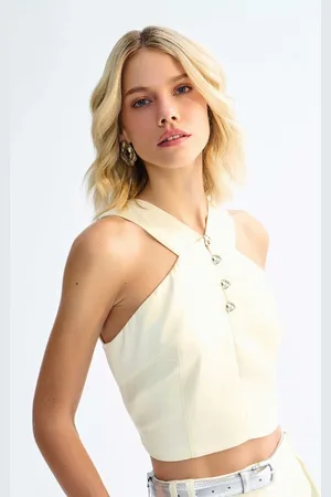 LEZ A LEZ Blusa Halter Neck Cropped com Detalhe Botões