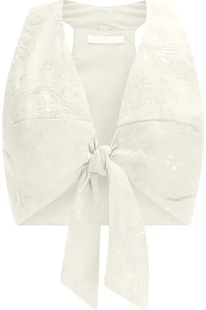 LEZ A LEZ Blusa Cropped com Máxi Amarração e Bordado Paetê