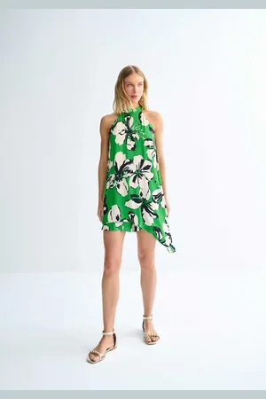 LEZ A LEZ Vestido Curto Assimétrico em Viscose Máxi Flores