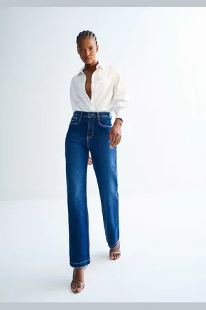 LEZ A LEZ Calça Reta Cintura Alta Cropped com Elasticidade