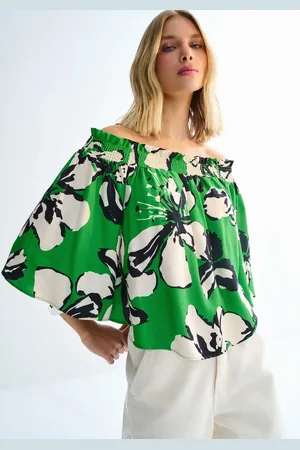 LEZ A LEZ Blusa Ampla em Viscose com Decote Ombro a Ombro Lastex