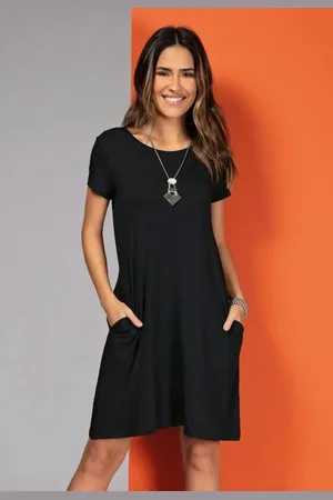 QUINTESS Vestido Com Bolsos E Mangas Curtas