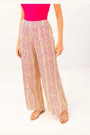 LEZ A LEZ Calça Reta Saída de Praia em Viscose Estampada