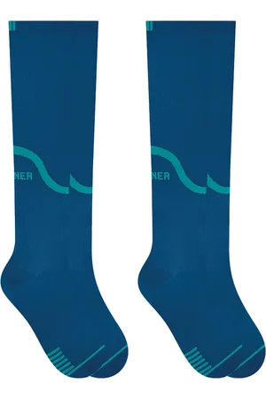 Selene 2 Meias 3/4 Compressão Masculina Fitness Corrida Azul e Verde