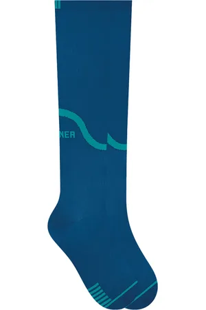 Selene Meia Compressão Esportiva Cano Alto 3/4 Corrida Azul e Verde