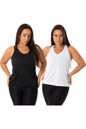 FRISTYLE Kit 2 Regatas Feminina Esportiva Academia Furadinha Leve Confortável Lisa