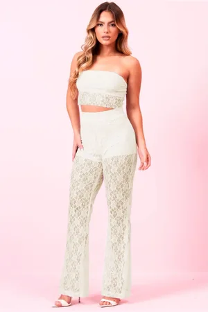 Planet Girls Calça Feminina Pantalona Casual Renda Off White