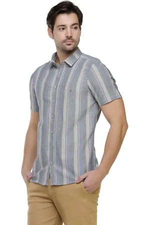 Zaiko Camisa Social Masculina Slim Listrada Manga Curta