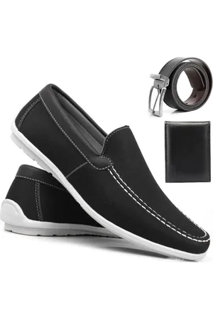 Sapatofran Kit Mocassim Masculino Casual Calce Fácil + Cinto + Carteira