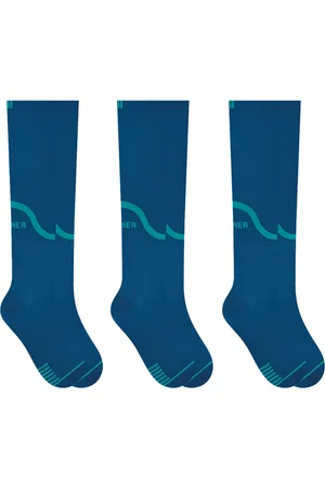 Selene 3 Meias 3/4 Compressão Masculina Fitness Corrida Azul e Verde