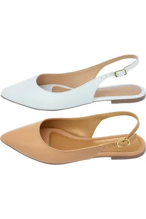 monté Kit 2 Pares Sapatilha Feminina Bico Fino Mule Slingback CM Calçados Clássica Lisa Branco e Nude
