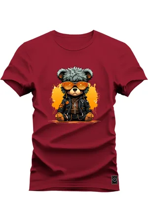 Nexstar Camiseta Estampada Confortável Algodão Rockstar Bear - Bordo