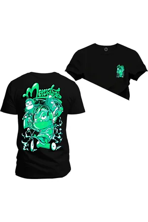 Nexstar Camiseta Estampada Confortável Algodão Monstos Frente Costas