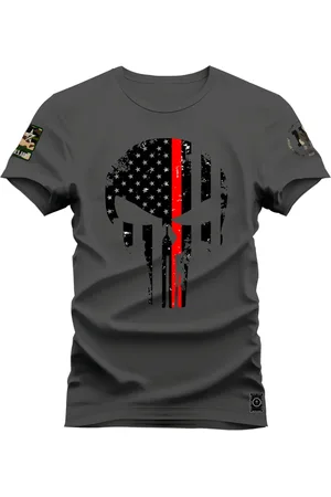 Nexstar Camiseta Estampada Confortável Algodão Caveira Black - Grafite