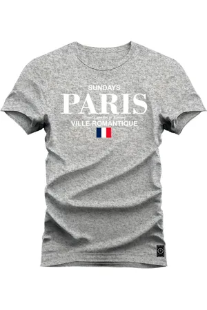 Nexstar Camiseta Estampada Confortável Algodão Paris White France - Cinza