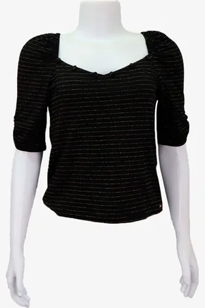 EMIGÊ Blusa Antix Casual Listrada Lurex Preta Produto Gentilmente Usado