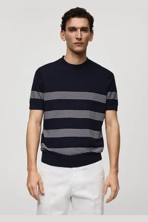 MANGO Camiseta Reta Stripes Azul-Marinho