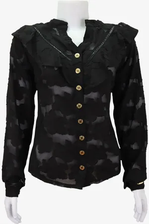 EMIGÊ Camisa Expressão Casual Tule Devorê Preta Produto Gentilmente Usado