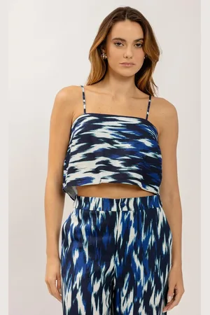 LEZ A LEZ Blusa Cropped Estampada em Linho com Decote Reto