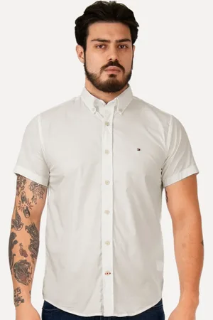 Tommy Hilfiger Camisa Masculina Manga Curta Regular Classic Poplin Branca