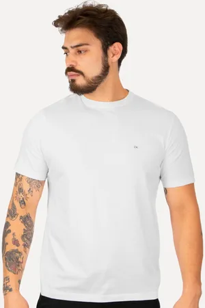 Calvin Klein Camiseta Masculina Meia Malha Basica Upper CK Branca