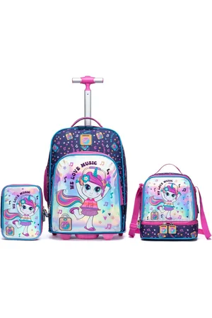 Ferrazzi Infantil - Kit Mochila Escolar de Rodinha Lancheira Térmica Estojo Box Menina Unicórnio
