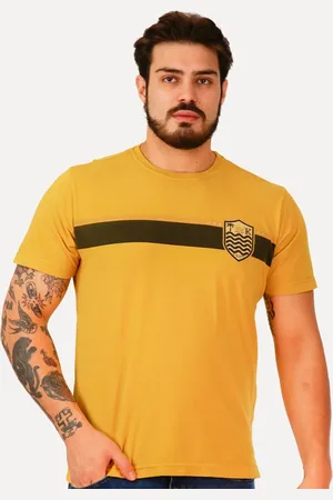 OSKLEN Camiseta Masculina Regular Brasão Futebol Amarela