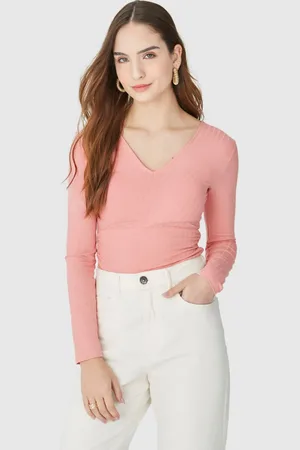 Malwee Blusa Feminina Recorte Franzido Lateral Em Malha Canelada De Viscose