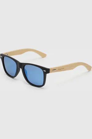 Hang Loose Óculos De Sol Haste Bambu Lente Azul Preto