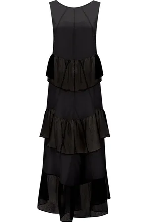 LEZ A LEZ Vestido Longo com Babado e Transparência
