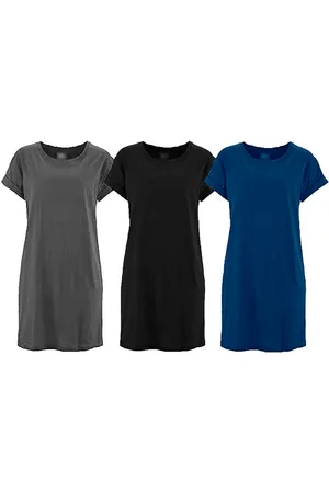 Slim Fitness Kit com 3 Vestidos Camisetão Femininos Preto Cinza e Marinho