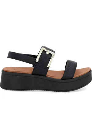 USAFLEX Sandália Anabela Feminina Couro Fivela AM23003