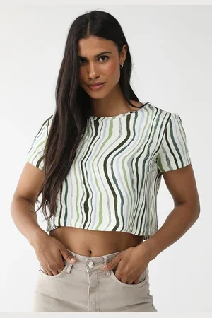 LEZ A LEZ Blusa Cropped Slim Listras Organicas Off-White