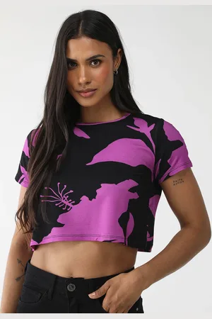 LEZ A LEZ Blusa Cropped Slim Flores Preta