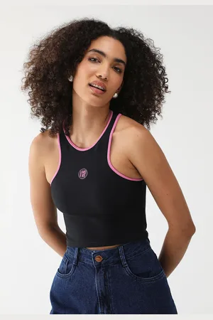 LEZ A LEZ Regata Cropped Canelada Ajustada Logo Preta