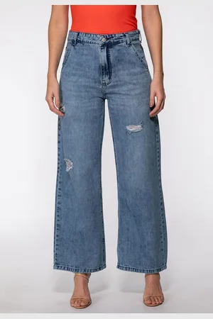 Guess Calça Jeans Wide Leg Puídos