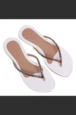 CARMELO SHOES Chinelo Rasteirinha Feminina Branca Com Brilho Strass Confortável Salto Baixo Moda Praia Verão Casual Festa