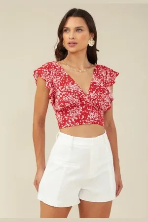 Pop Me Blusa Cropped Em Viscose Red Liberty Vermelho