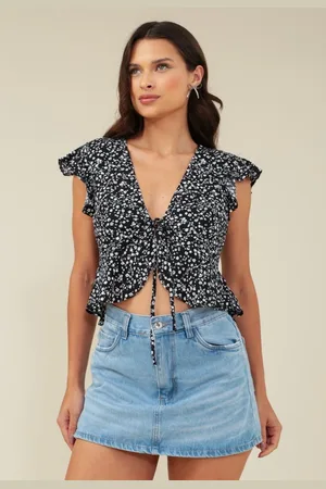 Pop Me Blusa Cropped Em Viscose Sem Manga Com Babados