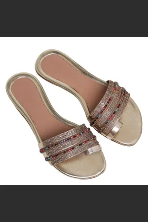 CARMELO SHOES Rasteirinha Feminina Chinelo Papete Dourada Strass Brilho Casual Festa Moda Praia Verão
