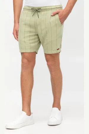 HANGAR 33 Shorts Sarja Masculino Listrado com Efeito Linho