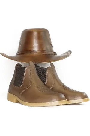 Kapell Infantil - Combo Country Chapéu Em Couro E Botina Em Couro Linha Kansas