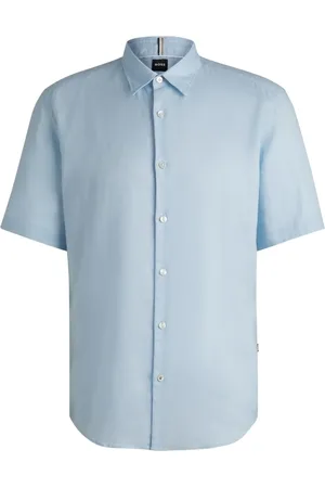 HUGO BOSS Camisa Curta Regular De Linho Com Elasticidade - EG-XL