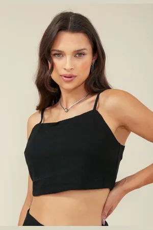 Pop Me Blusa Cropped Em Algodão Com Linho Alça Lastex Costas