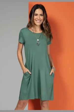 QUINTESS Vestido Com Bolsos E Mangas Curtas