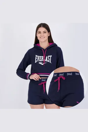 Everlast Conjunto Cropped Manga Longa e Shorts Moletom Feminino Marinho